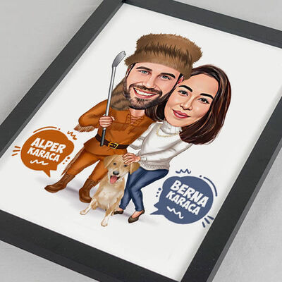 Beyzbol Çiftleri Karikatürlü Resim Çerçevesi - 1