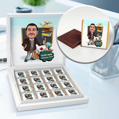 Bilgili Öğretmenim Karikatürlü Çikolata Kutusu - 1