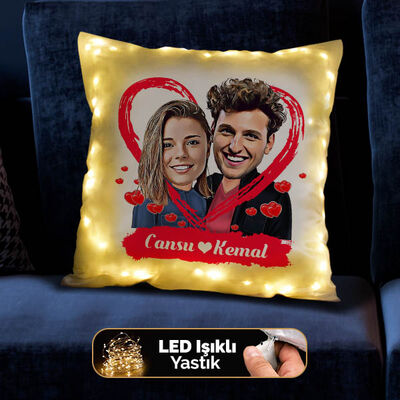 Bir Ömür Aşkla Karikatürlü Sevgili Işıklı Yastığı - 4