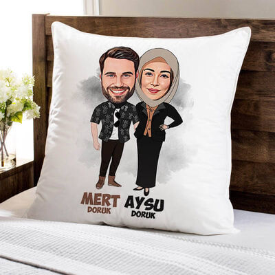 Bir Ömür Mutlu Olalım Karikatürlü Yastık - 1