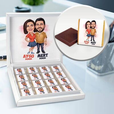 Birbirimize Aşığız Karikatürlü Çikolata Kutusu - 1