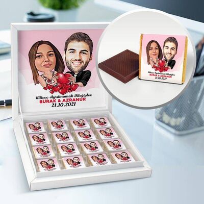 Birbirine Aşık Çiftler Karikatürlü Çikolata Kutusu - 1