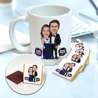 Birbirine Yakışan Çiftler Karikatürlü Kupa ve Çikolata - 1