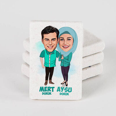 Birbirini Seven Çiftler Karikatürlü Taş Buzdolabı Magneti - 1