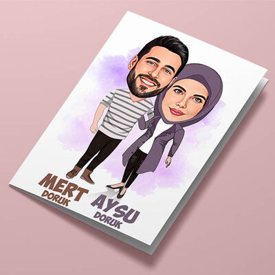 Birbirini Seven Çiftler Karikatürlü Tebrik Kartı - 1