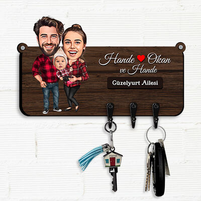 Biricik Ailem Bebekli Karikatürlü Anahtar Askısı - 1