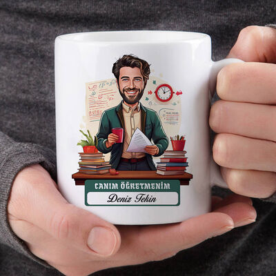 Biricik Öğretmenim Mesajlı Erkek Karikatürlü Bardak - 2