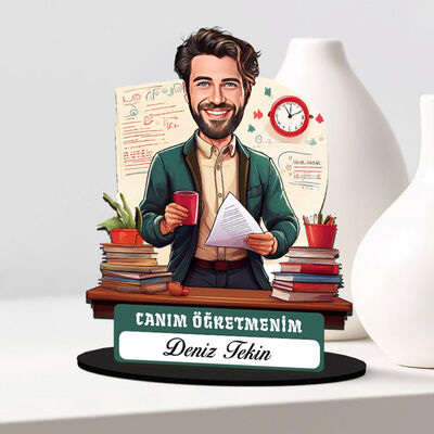 Biricik Öğretmenim Mesajlı Erkek Karikatürlü Biblo - 1