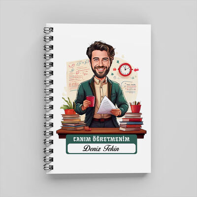 Biricik Öğretmenim Mesajlı Erkek Karikatürlü Defter - 1