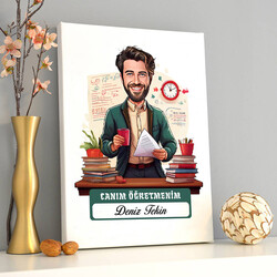 Biricik Öğretmenim Mesajlı Erkek Karikatürlü Tablo