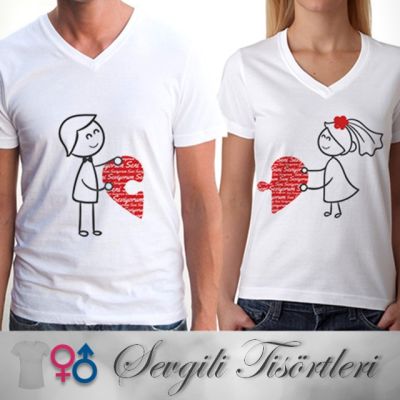 Sevgili Tişörtleri - 2li Birleşen Kalpler T-Shirt - 1