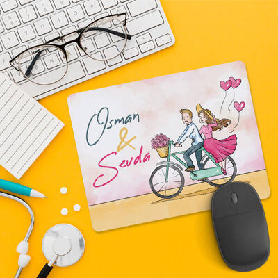 Bisikletli Mutlu Sevgililer Mousepad - 1
