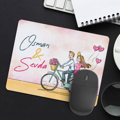 Bisikletli Mutlu Sevgililer Mousepad - 2