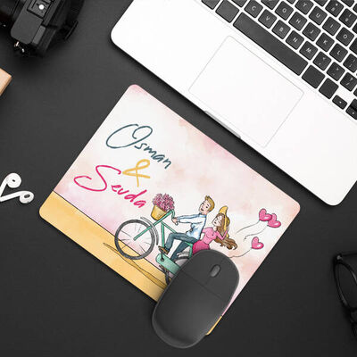 Bisikletli Mutlu Sevgililer Mousepad - 3
