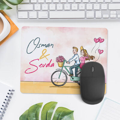 Bisikletli Mutlu Sevgililer Mousepad - 4