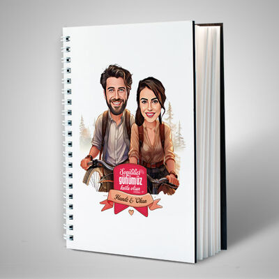 Bisikletteki Aşıklar Çiftlere Özel Karikatürlü Defter - 2