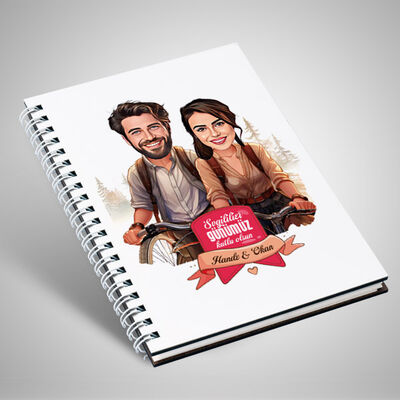 Bisikletteki Aşıklar Çiftlere Özel Karikatürlü Defter - 1