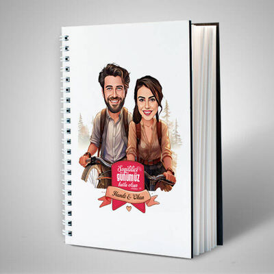 Bisikletteki Aşıklar Çiftlere Özel Karikatürlü Defter - 1