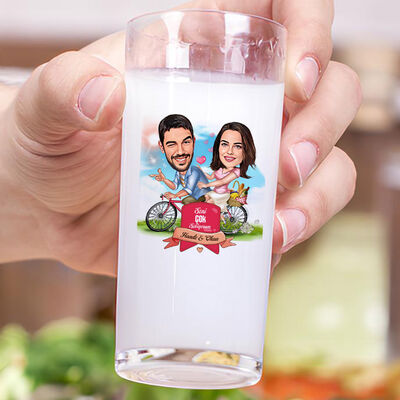 Bisikletteki Çift Karikatürlü İkili Rakı Bardağı Seti - 3