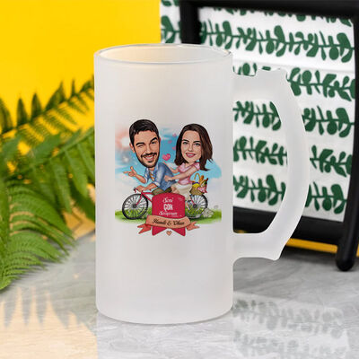 Bisikletteki Çiftler Karikatürlü Bira Bardağı - 2