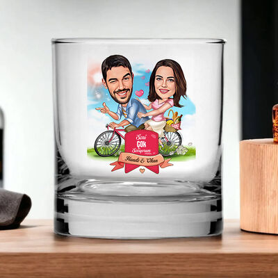 Bisikletteki Çiftler Karikatürlü Viski Kadehi - 3