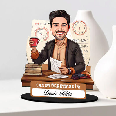 Bitanecik Öğretmenim Mesajlı Erkek Karikatürlü Biblo - 1