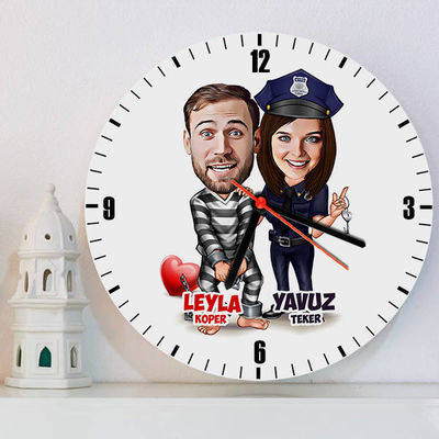 Biz Bize Mahkumuz Karikatürlü Duvar Saati - 1