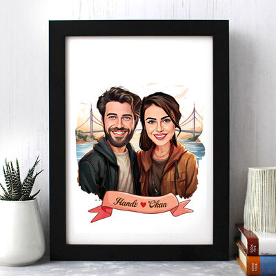 Boğaz Köprüsü ve Aşkımız Karikatürlü Çerçeve - 1