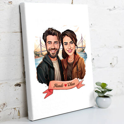 Boğaz Köprüsü ve Aşkımız Karikatürlü Kanvas - 1