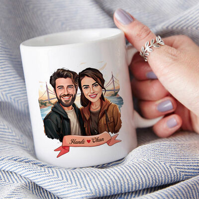 Boğaz Köprüsü ve Aşkımız Karikatürlü Kupa Bardak - 2