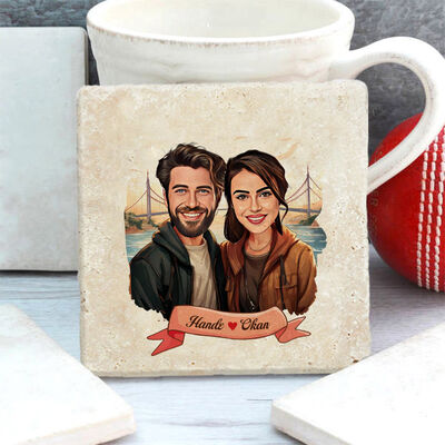 Boğaz Köprüsü ve Aşkımız Karikatürlü Taş Bardak Altlığı - 2