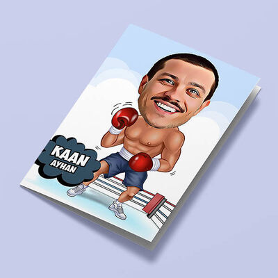 Boks Ringindeki Erkek Karikatürlü Tebrik Kartı - 1