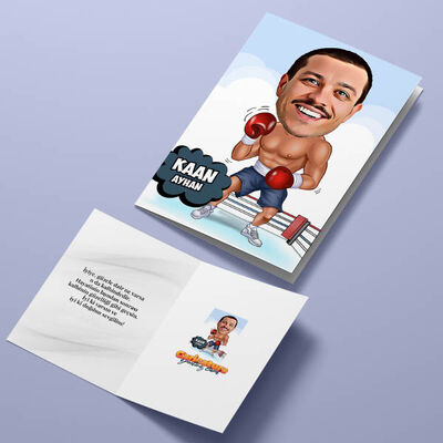 Boks Ringindeki Erkek Karikatürlü Tebrik Kartı - 4