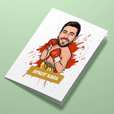Boksör Erkek Karikatürlü Tebrik Kartı - 1