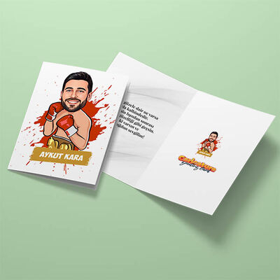 Boksör Erkek Karikatürlü Tebrik Kartı - 3