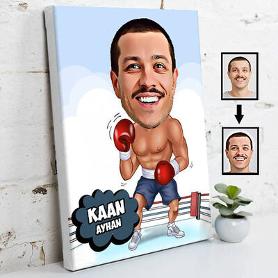 Boksör Karikatürlü Kanvas Tablo - 1