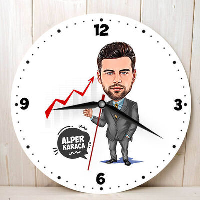 Borsacı Erkek Karikatürlü Duvar Saati - 1
