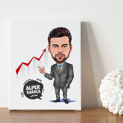 Borsacı Erkek Karikatürlü Kanvas Tablo - 1