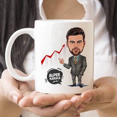 Borsacı Erkek Karikatürlü Kupa Bardak - 1