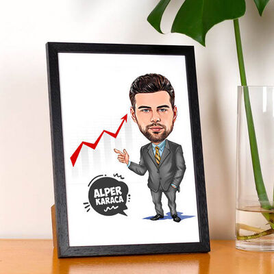 Borsacı Erkek Karikatürlü Resim Çerçevesi - 1