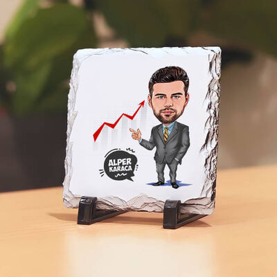 Borsacı Erkek Karikatürlü Taş Baskı - 1
