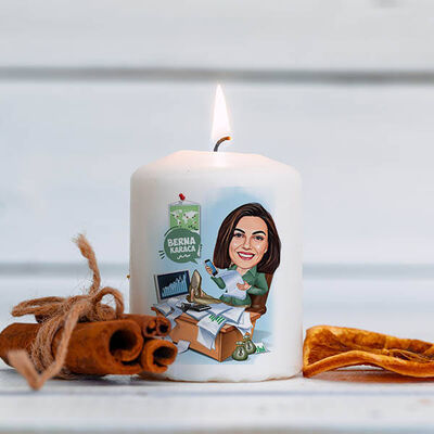 Borsacı Kadın Karikatürlü Mum - 1