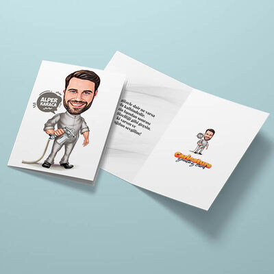 Boya Yapan Erkek Karikatürlü Tebrik Kartı - 3