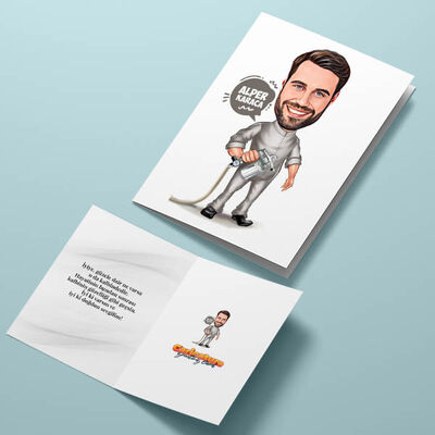 Boya Yapan Erkek Karikatürlü Tebrik Kartı - 4