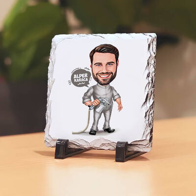 Boyacı Erkek Karikatürlü Taş Baskı - 1
