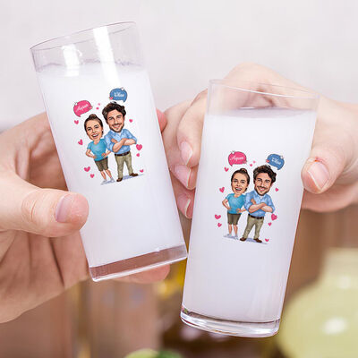 Büyük Aşkımız Karikatürlü İkili Rakı Bardağı Seti - 2