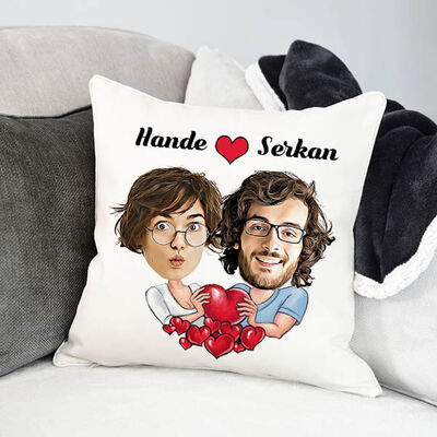 Büyük Aşkımız Karikatürlü Sevgili Yastığı - 1