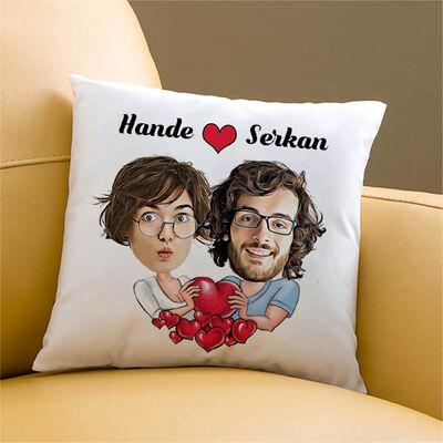 Büyük Aşkımız Karikatürlü Sevgili Yastığı - 2