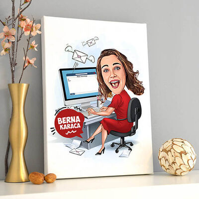 Çalışan Kadın Tasarımlı Karikatürlü Tablo - 1