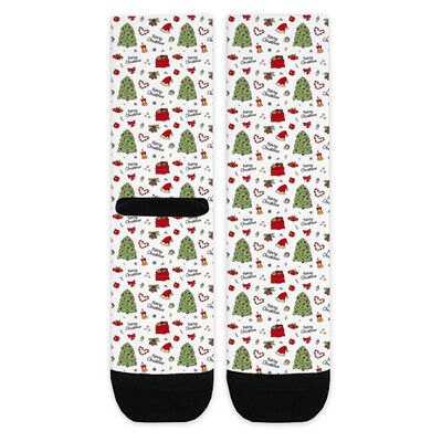 Çam Ağacı ve Noel Şapkası Tasarımlı Çorap - 1